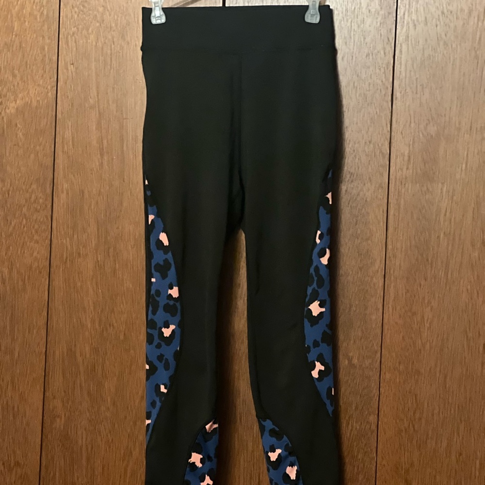 Popfit Black Leggings with Blue and Pink Leopard , Size Medium